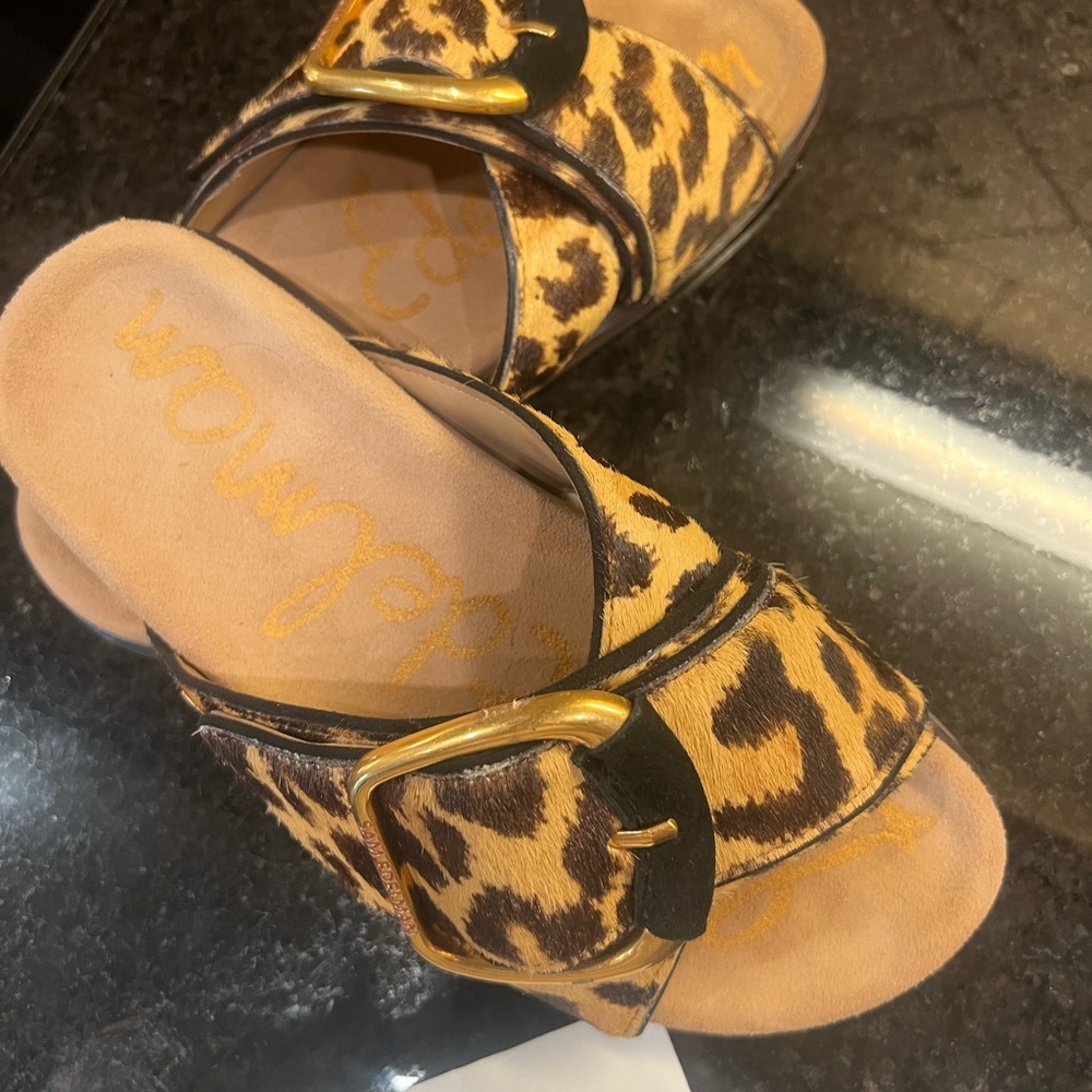 Leopard Print Women's Sandals with Gold Buckle